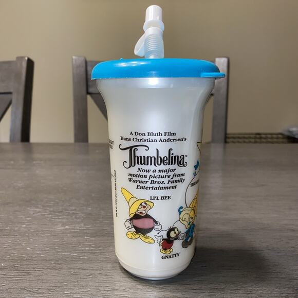 Vintage Thumbelina Don Bluth Limited Cup 1994 Water Bottle Cup With Straw RARE! - Picture 1 of 10